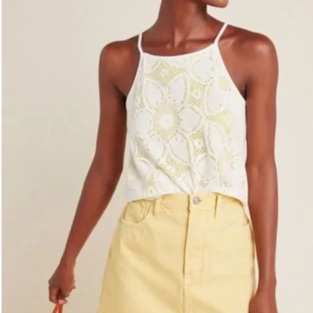 Anthropologie Cosette Camisole Sunflower Crocheted Tank Top Yellow White Small
